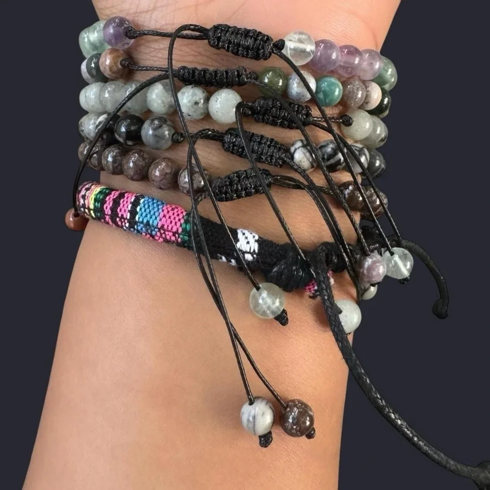 Brown Snowflake Obsidian Adjustable Gemstone Bead Bracelet 6mm